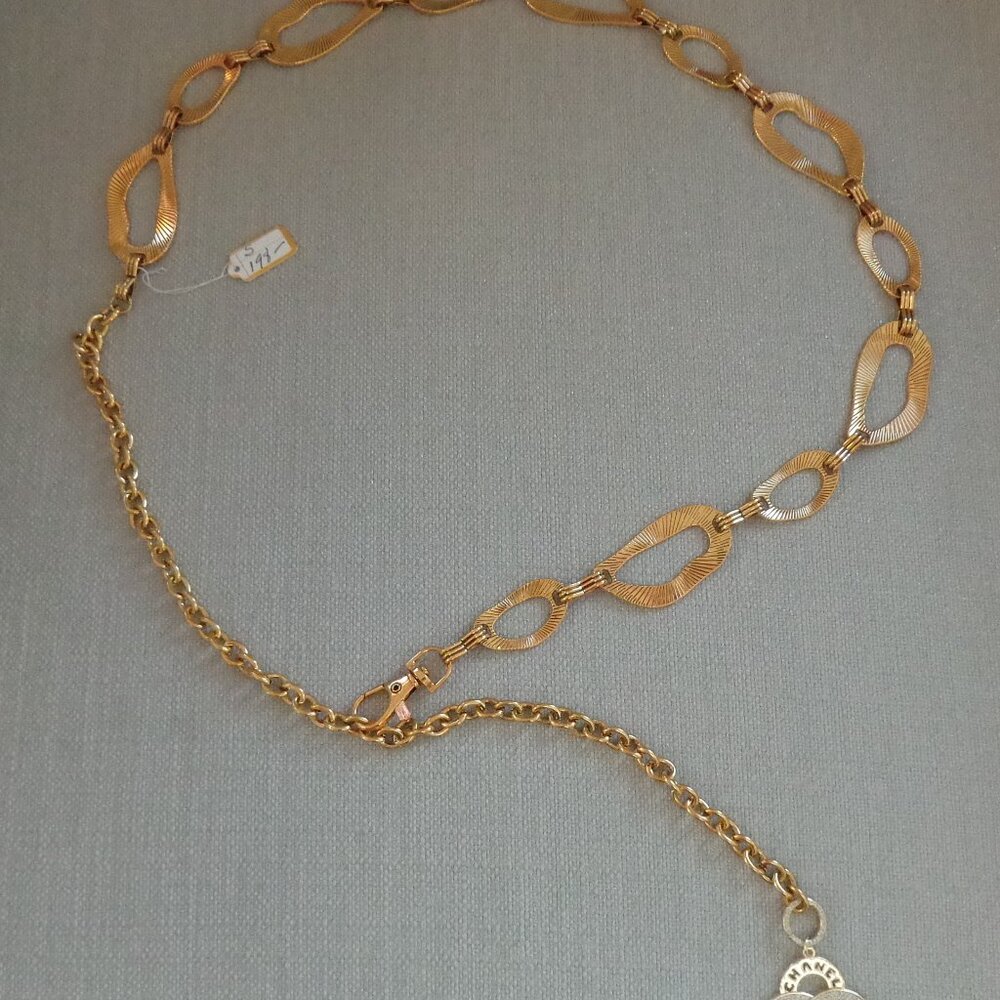 Lg 1" Rhinestone CC Repurpose/Upcycle Turnlock Zip Charm💗Gold Chain Belt S/M